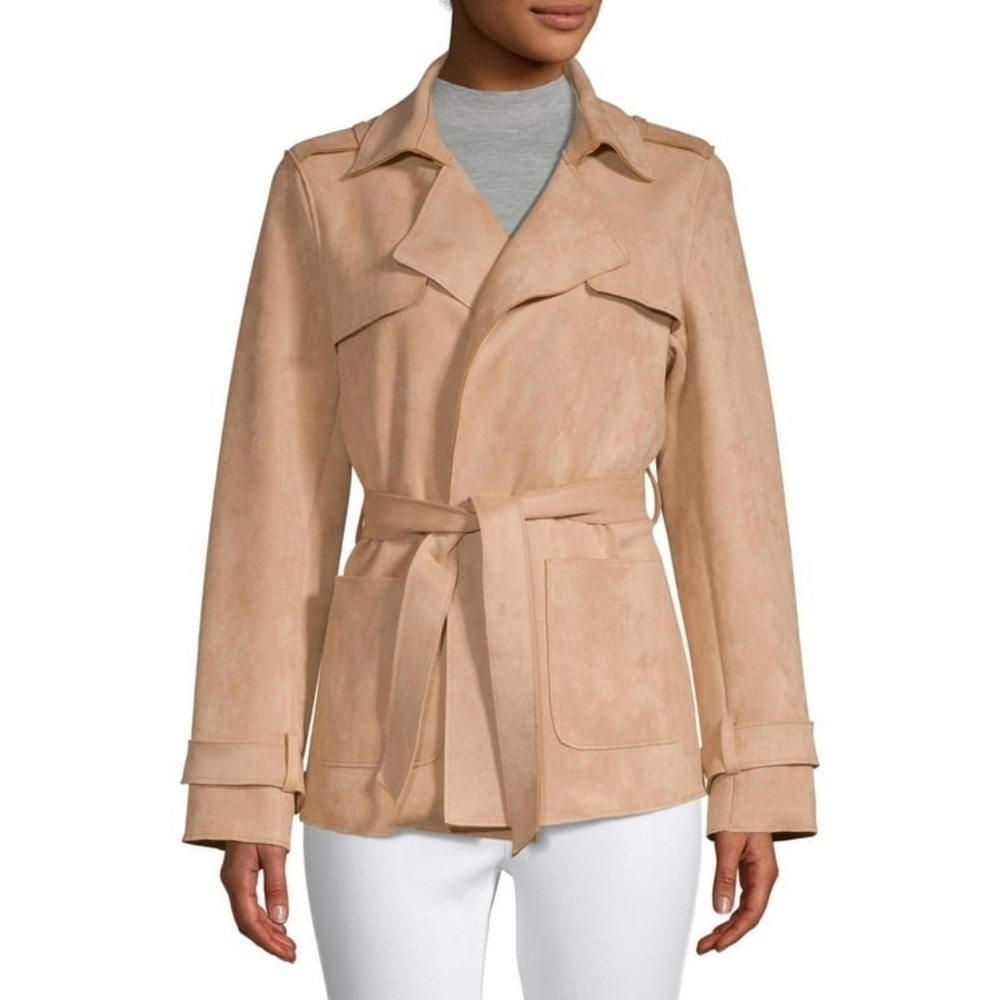 Heart N Crush Faux Suede Fall Wrap Tan Office Boho Light Jacket - Women's
